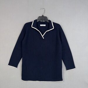 Peter England Sweater Womens Large Navy Collared Knit Pullover Nautical Tennis